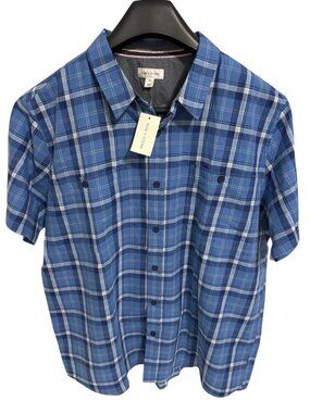 Sun + Stone Men's Shirt Size XXL Plaid Short Sleeve Blue NWT